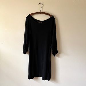 Peekaboo Sheer Sleeve LBD Midi Shirt Dress L Vintage